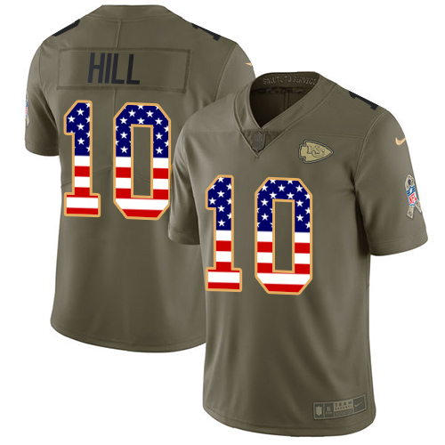 Nike Chiefs #10 Tyreek Hill Olive/USA Flag Men's Stitched NFL Limited Salute To Service Jersey
